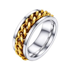 U7 Fidgit Ring Steel with 18K Gold Plated Xmas Gift Men Promise Ring Size 12