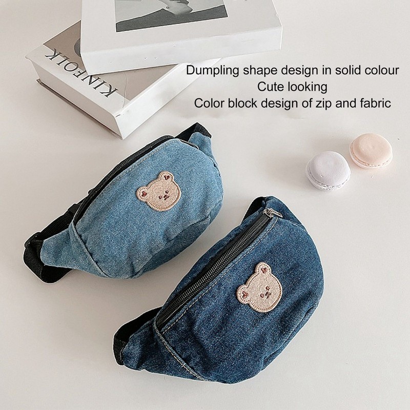 Kids Cool Waist Bag Bear Pattern Adjustable Button Small Canvas