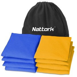 Nattork Cornhole Bags Set of 8 - Premium Corn Hole Bean Bags for Tossing - All Weather Resistant 8 Duck Cloth Double Stiched Corn Hole Bags and Tote Bags - Regulation Size (Blue & Yellow)