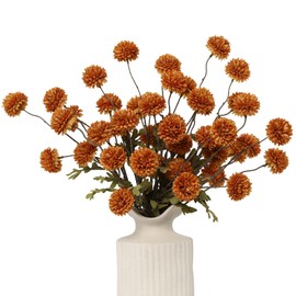 DuHouse 6pcs Artificial Flowers Faux Silk Pompon Mum,Silk Small Mini Chrysanthemum Ball with Stems for DIY Bouquets Centerpieces Vase Home Table Kitchen Decorations(Burnt Orange)