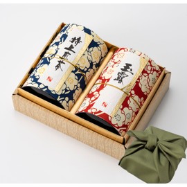 Kiyosumi Father's Day Uji Tea Gift Guru Sencha Japanese Pattern Can (2 x 4.2 oz (120 g) x 2 Cans), Wrapped with Japanese Tea Gift, Green Tea, Kyoto Tea Leaves, High Quality Souvenir, Celebrations, Festivals