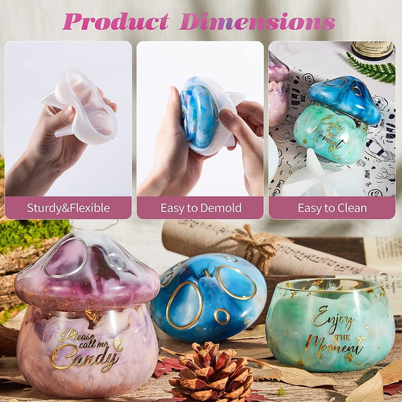 Silicone Resin Mold Mushroom Reusable DIY Elastic Jars Silicone Mold
