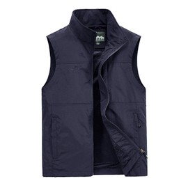 Gihuo Men's Fishing Vest Utility Vest Casual Outdoor Quick Dry Safari Travel Golf Vest Work Vest (Navy-M)