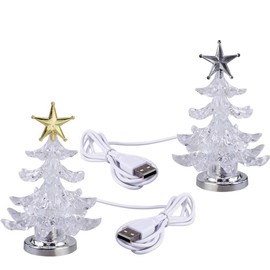 OSALADI 2pcs Tabletop LED Christmas Trees, Light up Colorful Acrylic Christmas Tree USB Desktop Lamp Night Light for Baby Room Bedroom Christmas Decoration