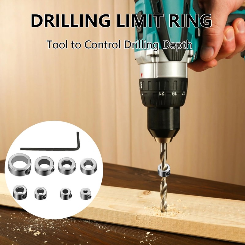 8 PCS Step Drill Bit Depth Stop Collar Ring Positioner