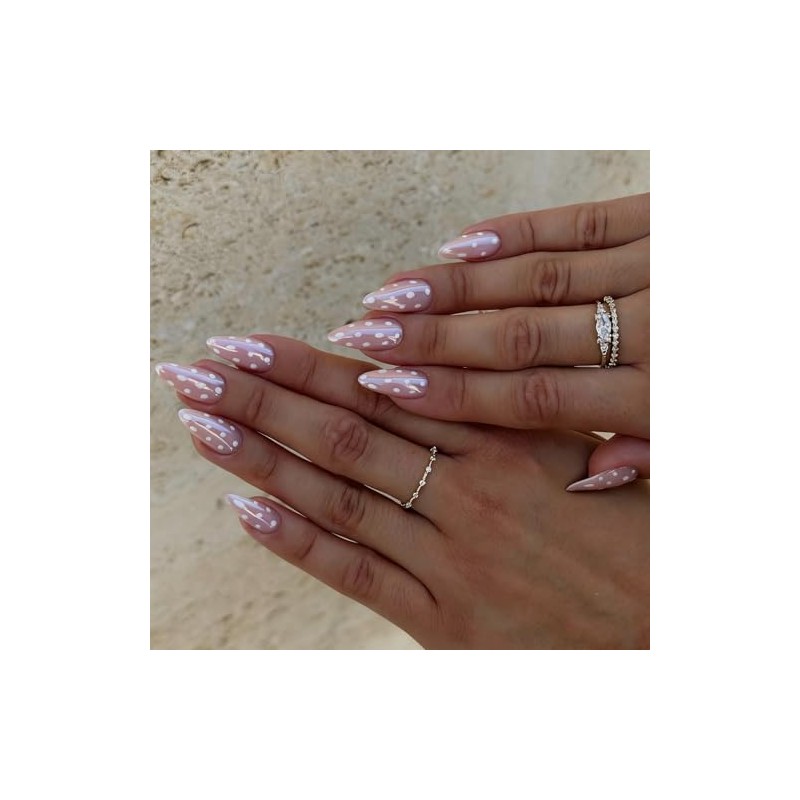 SXVME Uñas postizas de lunares almendra, uñas postizas de donut