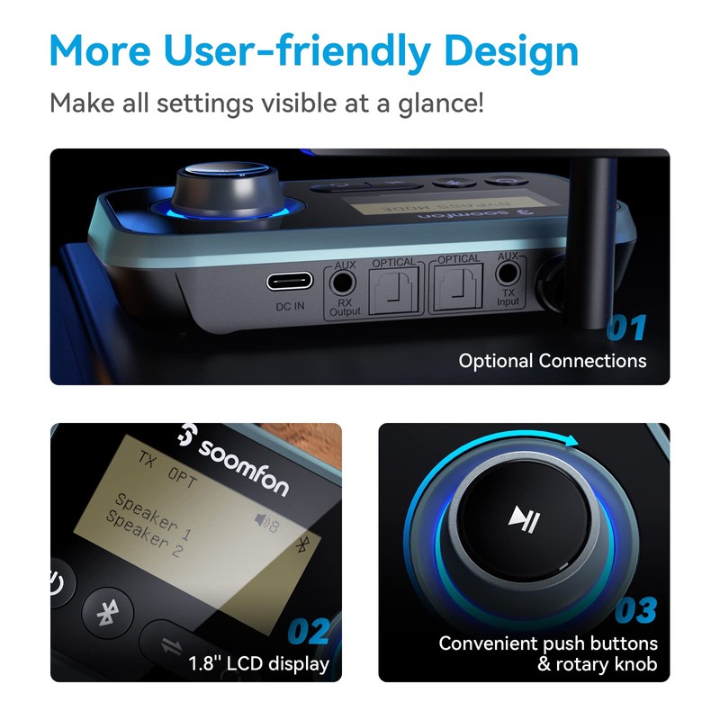 Bluetooth 5.0 Transmitter Receiver - SOOMFON Bluetooth TV Adapter with