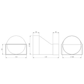 Steinberg14 White 110 x 55 mm, diameter 100 mm, flat duct to round pipe, transition piece, plastic connector, adapter, pipe connector, reducer