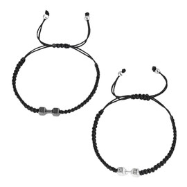 HZAOPZE 2 x Dumbbell Braided Men's Bracelet Inspirational Fitness Charm Bracelet Adjustable Men's and Women's Bracelet Sports Fitness Personal Trainer Gift Black and Silver