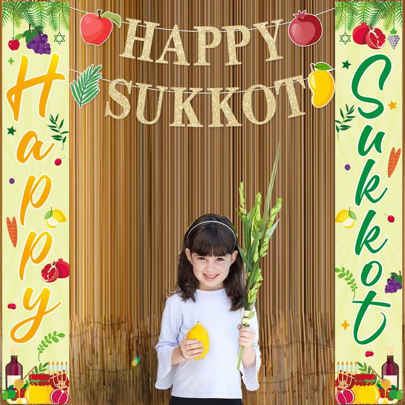 FHGG Happy Sukkot Porch Banner Decorations for Jewish Holiday Party