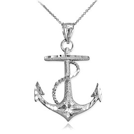 American Heroes Textured 925 Sterling Silver Fouled Anchor Pendant Necklace with Rolo Chain and Pendant only, Metal, not-known