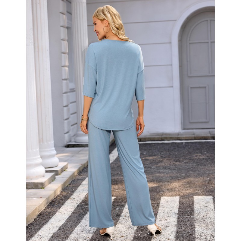 difficort Womens 2 Piece Outfits Short Sleeve Lounge Sets Wide