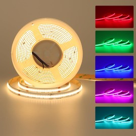 JOYLIT - 24V RGBW COB LED Strip, 16.4ft/5m, 784LEDs/M, 12mm 5-Pin 19W/M, RGBWW LED Strip Bright, 3000K Warm White, Color Changing, 90+ High CRI No Dots RGBW LED Tape