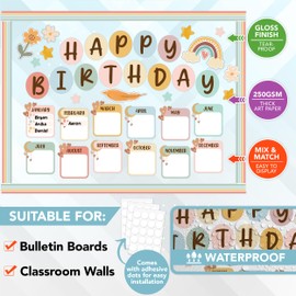 Decorably 97 Pcs Cutouts Boho Birthday Bulletin Board Decorations Set with Borders, Boho Classroom Decor