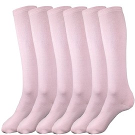 juDanzy 3 Pairs of Boys and Girls Solid Knee High Uniform Socks for School, Soccer, Football, AFO etc. (2-4 Years, Light Pink)