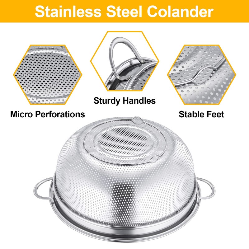 Colander Stainless Steel, Onader Kitchen Colander with Handle, Metal Micro-Perforated