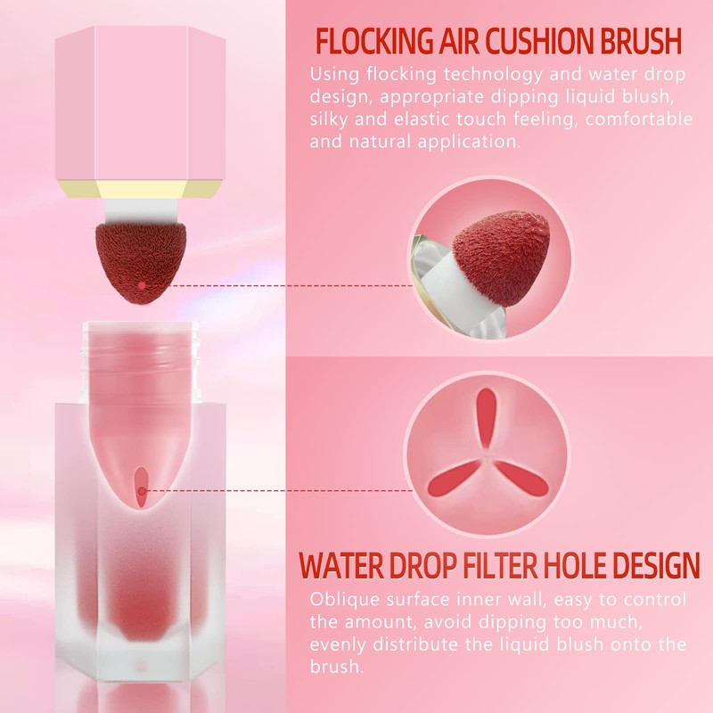 BEFIVECOK Liquid Blush for Cheeks, Soft Cream Blush with Cushion