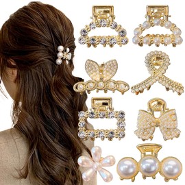 8 fermagli per capelli con perle dorate, piccole clip per capelli da donna, in metallo, clip per capelli sottili