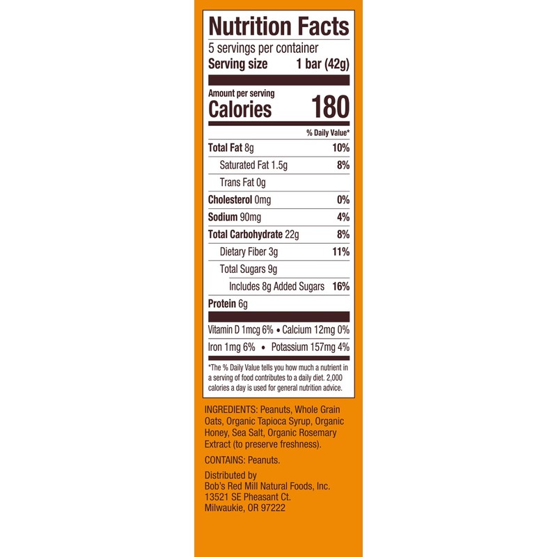 Bob's Red Mill 5pk PB Honey & Oats Bar, 5