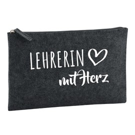 Huuraa Toiletry Bag Teacher with Heart Gift 1 Litre Charcoal Felt Teacher Gift Idea
