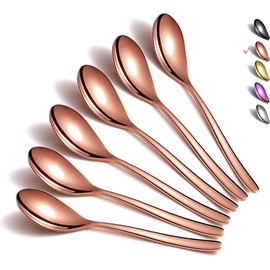 Copper Teaspoons, 6 Piece Spoons Silverware, Stainless Steel Small Spoons, Tea Spoons for Home, Restaurant, Dishwasher Safe (6.6 Inches)