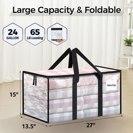 8 Pack Extra Large Heavy Duty Moving Bags, Clear Storage Bins with Lids, Reinforced Handles & Heavy-Duty Zippers Moving Boxes Storage Bags Totes for Clothes Packing, Dorms, College Supplies, Clear