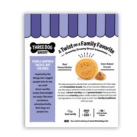 Three Dog Bakery Lick'n Crunch! Golden & Peanut Butter Dog Sandwich Cookies - Crunchy Vanilla & Creamy Peanut Butter Flavored Dog Treats, Cookies for Dogs, Dog Birthday Cookies, Dog Training Treats