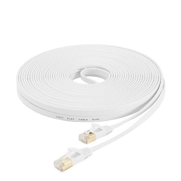 AnKuly Cat7 LAN Cable, 30m Category 7 Ultra Flat Cable, High Speed STP, Anti-Crack for PS4, Xbox Modem, Router, 10Gbps/600MHz, CAT7 Compliant Ethernet Cable, RJ45, Gold Plated Connectors- (White)