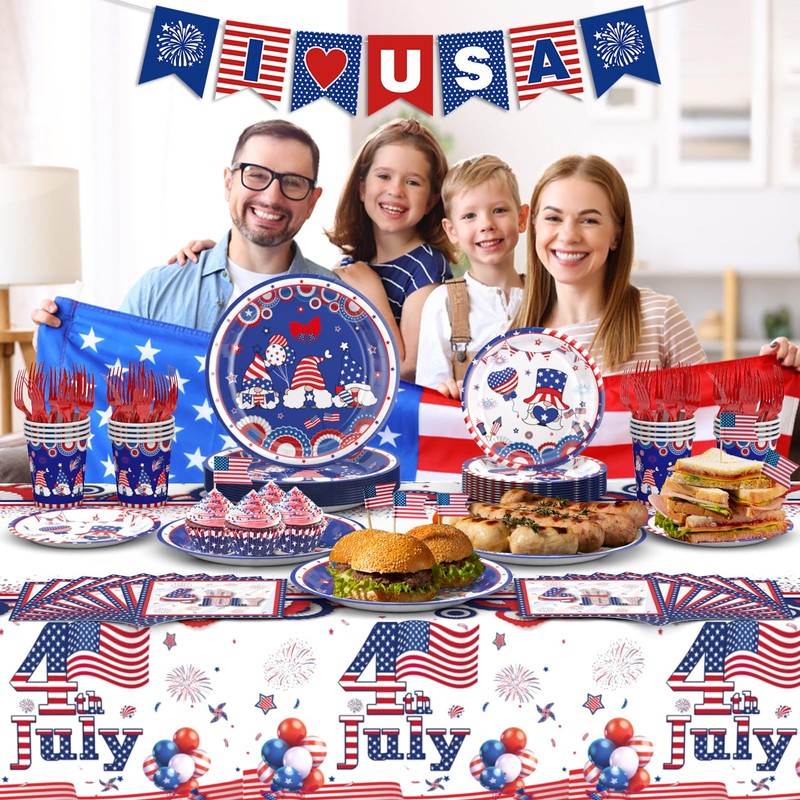 122 PCS 4th of July Plates and Napkins Sets, Independence