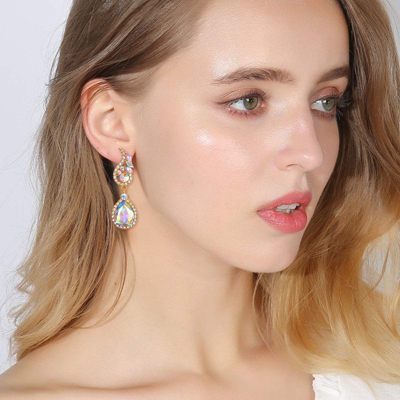 EVER FAITH Rhinestone Crystal Boho Style Floral Leaf Teardrop Pierced