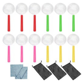BEIIEB 12 Pieces Magnifying Glass for Kids, Colorful Mini Magnifier Plastic Magnifier Tools for Kids to Explore, Observe Insects and Plants with 3 Glasses Storage Bags and 3 Glasses Cleaning Cloths