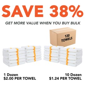 Arkwright Hand Towels (16x27, 12 Pack) with Center Stripes, Absorbent Power Gym Towel for Hotel, Spa (Gold)