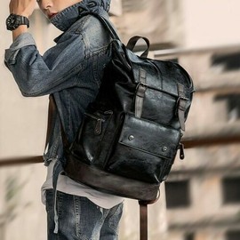 Unbranded Men's Leather Backpack Shoulder Bag Weekender Travel School Laptop Bags Daypack