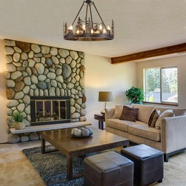 TELAFLY 8-Light Black Wagon Wheel Chandeliers,Farmhouse Deer Country Chandelier Dining Room Light Fixtures,Round Industrial Vintage Kitchen Island Pendant Light for Living Room Entryway Foyer 30"