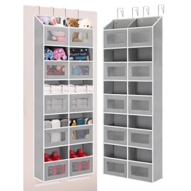 Over the Door Organizers with 10 Compartments, 80 lbs Load Capacity Behind Door Storage, Extra Large Hanging Storage Organization, Door Hanging Organizer for Shoes, Diaper, Bathroom, Nursery, Grey