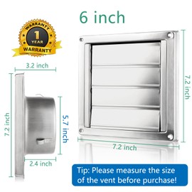 6" Upgrade Steel Louvered Outdoor Dryer Vent Cover, Stainless Steel Dryer Vent Cover with 4 Screws Rubber Gaske, Anti-Corrosion Steel Dryer Vent for Dryer Vents Kitchen Stove Vent AC Vent by Hydencamm