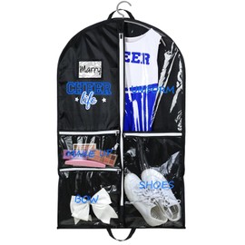 Blushtier Cheer Garment Bags for Cheerleading Uniform Waterproof Hanging Garment Bags for Dance Costumes 40 Inch Clothes Bag with 5 Pockets and Side Zip Travel Storage Cheer Uniform(Black,Blue)