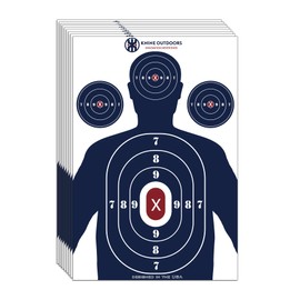 KNINE OUTDOORS Shooting Targets Paper, 12 x18 inch, Bulk for Hunting, Handguns, Pistols, Rifles, Silhouette with Red Bullseye, Blue Design (10 Pack)