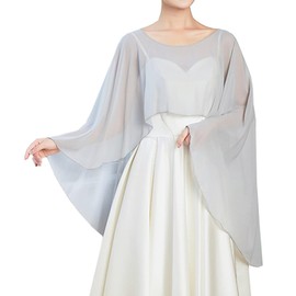 TouKingda Sheer Chiffon Shawl Cape for Women, High Low Capelet Long Shawl and Wrap for Wedding Dresses Bridal Bridesmaid Bolero Shrug Cover Ups for Evening Party Dress Elegant Sunblock Shawls (Grey)