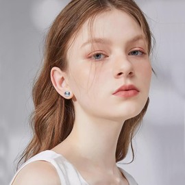 Twoowl Abalone Shell Earrings 925 Sterling Silver Small Round Stud Earring Simple Individual Hypoallergenic Stud Earring Abalone Jewellery Gifts Birthday for Women Girls