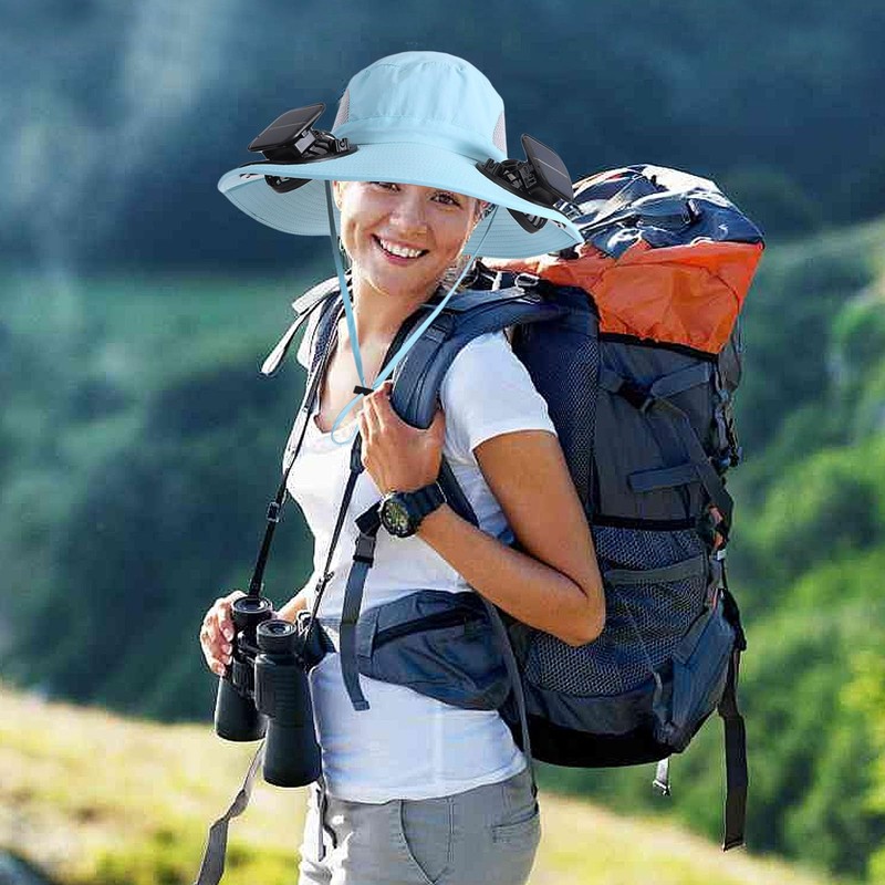 Wide Brim Solar Fan Outdoor Fishing Hat with 2 Solar