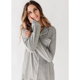 Samring Womens Pajamas Set Button Down Sleepwear Loungewear Light Grey S