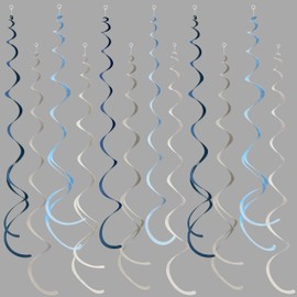 36PCS Dusty Blue Gray Hanging Swirls Decorations Felt Navy Blue Grey Swirl Streamers Party Spiral Ceiling Decoration Garland for Ahoy Achor Nautical Graduation Birthday Wedding Baby Shower Hen Party