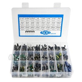 XINGYHENG 500PCS 24 Value Electrolytic Capacitor Assortment Kit 0.1uF-1000uF 16V-50V for DIY Project(Aluminum Electrolytic Capacitor with A Plastic Box)