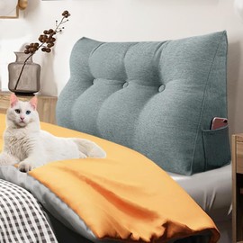 8 lbs Thickened Twin Headboard Pillow Wedge College Dorm Bed Pillow for Backrest Reading Triangular Pillow with Side Pocket for Sitting in Bed, Dorm Bedding Essentials for Girls & Boys Gray