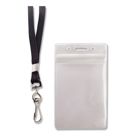 Advantus ID Holder/Lanyard Combo Pack - Vertical - Vinyl - 20 / Pack - Black/Clear