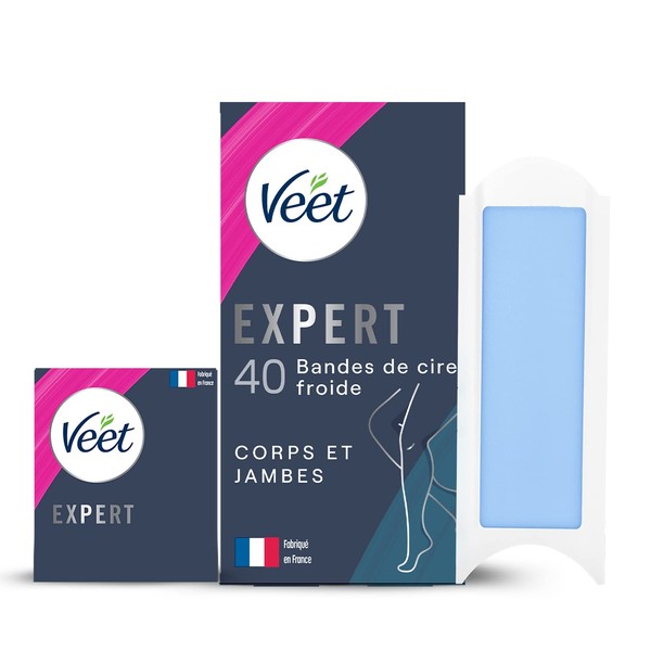 Veet Expert - 40 Wax Strips for Body & Legs - For Sensitive Skin - Perfect Workmanship - Long Lasting Hair Removal