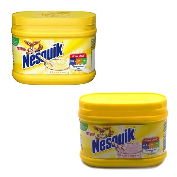 Nesquik Strawberry and Banana Flavour Bundle | Enjoy These Classic Flavours with Your Milk | 1x300g Strawberry Tub and 1x300g Banana Flavour Tub | Total of 2 x 300g Tubs
