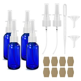 GIVAMEIHF Nasal Spray Bottle Spray Glass Bottles 4Pcs 1oz (30ml) with Press Spray Head Refillable Portable Fine Mist, funnel, dropper,label, empty nose spray glass bottle blue nasal spray bottle