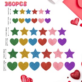 CHRORINE 350 Pcs Foam Heart Stickers Valentine's Day Star Glitter Self Adhesive Sticker Heart Shapes Colorful Sticker for Valentine's Day Decoration/Wedding Supplies/DIY Art Craft -Glitter Multicolor